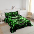 thumbnail image 3 of Erosebridal Gothic Skull Bedding Comforter Set, Neon Lightning Comforter Sets , Black Green Reversible Down Comforter, Ultra Soft Room Decor, 2 Pieces, 3 of 8