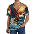 thumbnail image 7 of Lsque Textured Bald Eagle print Men's Cuban Collar Short Sleeve Shirt Summer Beachwear Casual Button Down Fashionable Vacation Leisure Shirt-4X-Large, 7 of 7