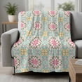 thumbnail image 2 of Pink Green Flowers Blanket Soft Cozy Warm Throw Blanket for Couch, Plush Fuzzy Flannel Fleece Blankets for Sofa, Country Botanical Abstract Floral Patterned Bed Blankets Gifts for Men, 40"x50", 2 of 9