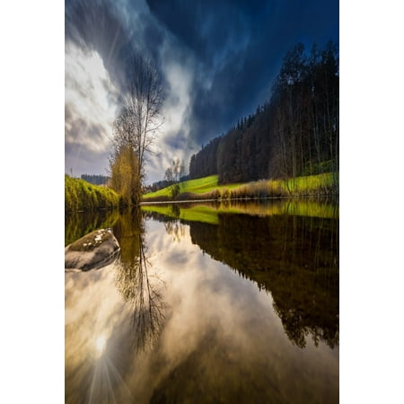 HelloDecor Polyster 5x7ft Photography Background Natural Scenery Water and Trees Refection in Water Inverted Image Children Adults Portraits Background Video Photo Studio