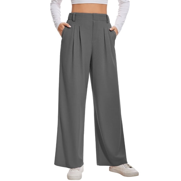 Slacks for Women Dress Pants Stretchy Work Pants Wide Leg High Waisted Business Casual Trousers with Pockets Waffle