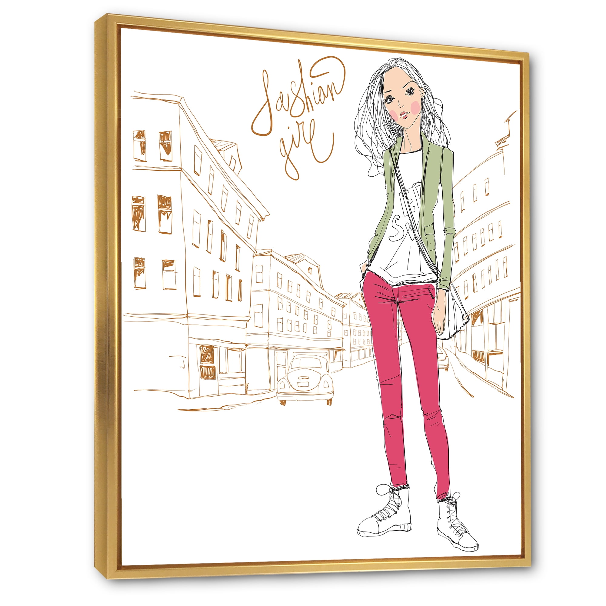 Designart 'Trendy Fashion Woman II' Children's Art Framed Canvas Wall Art Print