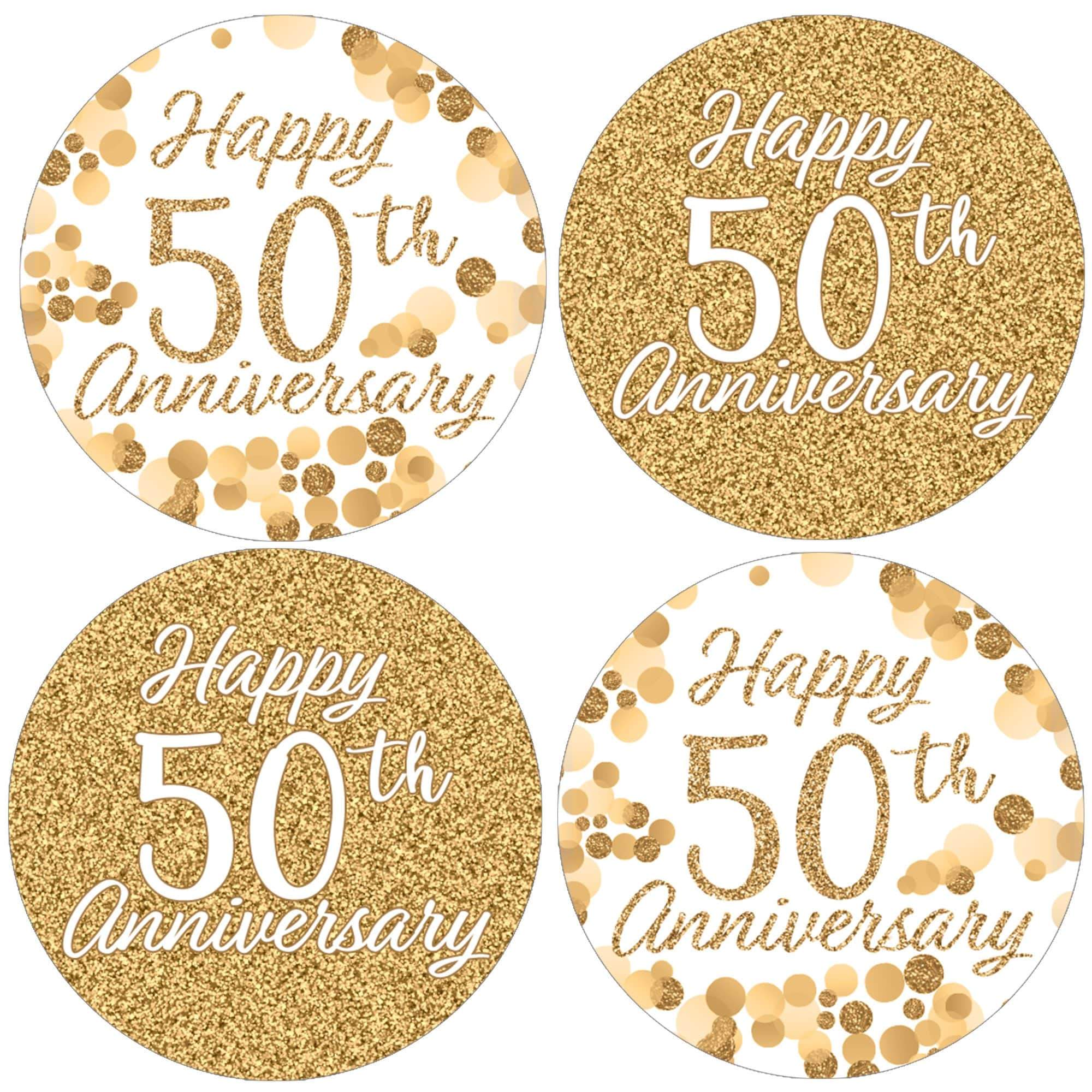 Gold Confetti 50th Anniversary Party Round Labels - 40 Stickers