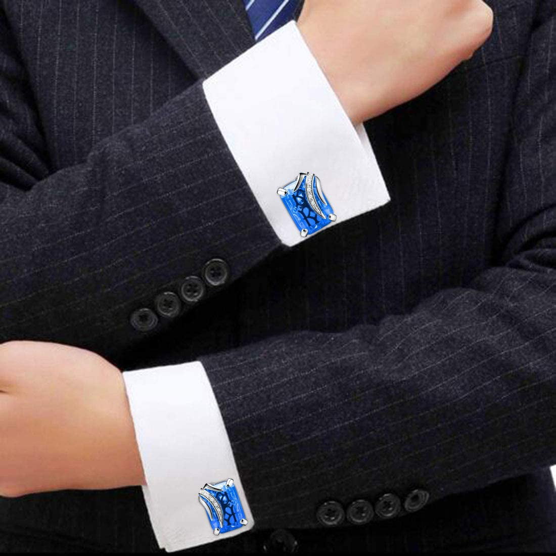 Blue Glazing Cufflinks 18K Platinum Plated Men Shirt Cuff Buttons Fashion Cuff Studs
