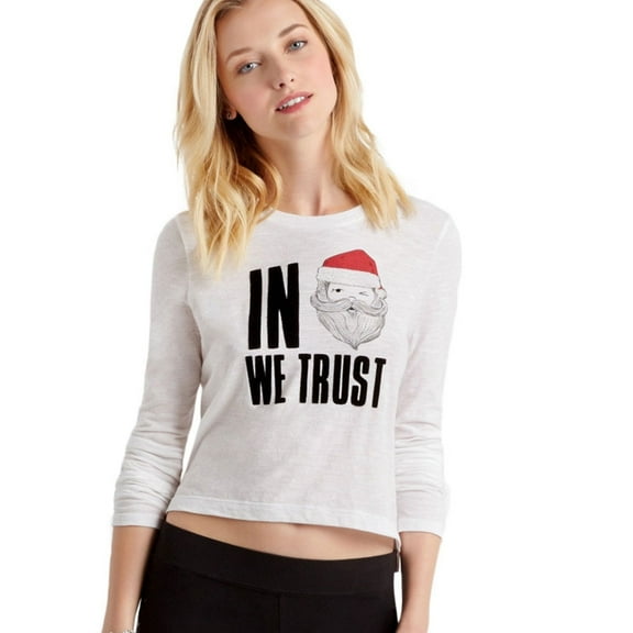 Aeropostale Womens In Santa We Trust Graphic T-Shirt, White, Juniors, Small