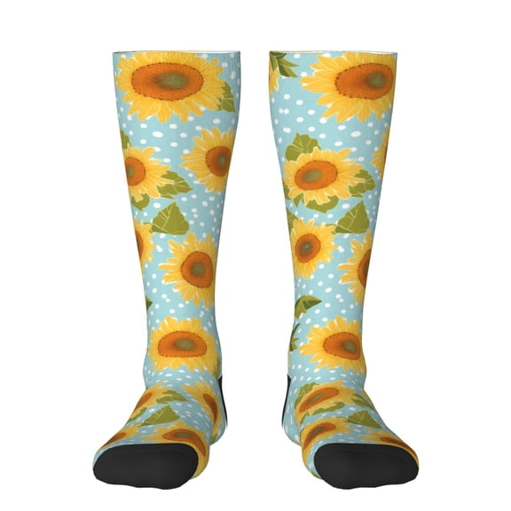 Logiee White Polka Dot Sunflower A Print Gift Stocking Stuffers,Adult Stockings,Novelty Socks,Funny Socks Birthday Running Walking Sleeping