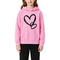 thumbnail image 4 of Otqutp Toddler Girls 2 Piece Outfit Heart Print Long Sleeve Hooded Sweatshirt Solid Straight Leg Pants Fall Clothes for Kids Teens, 4 of 5