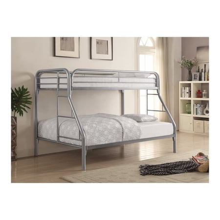 Metal Twin Over Full Bunk Bed with Side Ladders, Silver