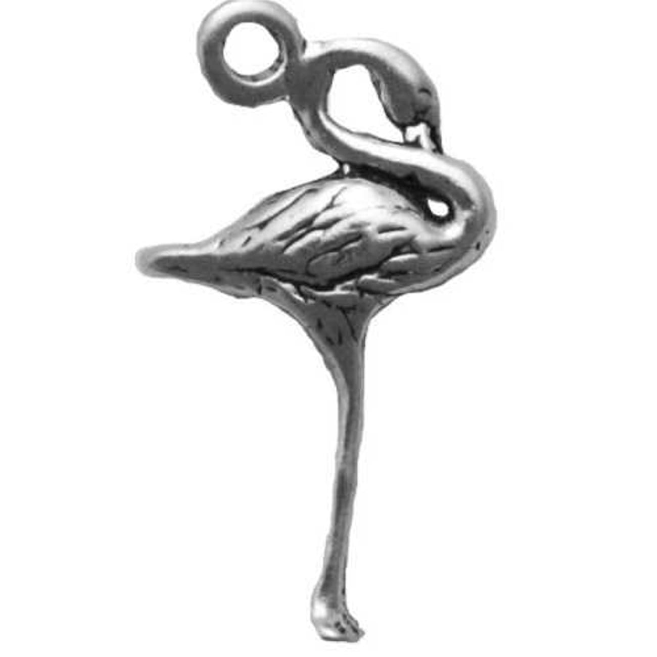 Sterling Silver Charm Bracelet Attached 3D Standing Flamingo Charm Head Curved To Throat