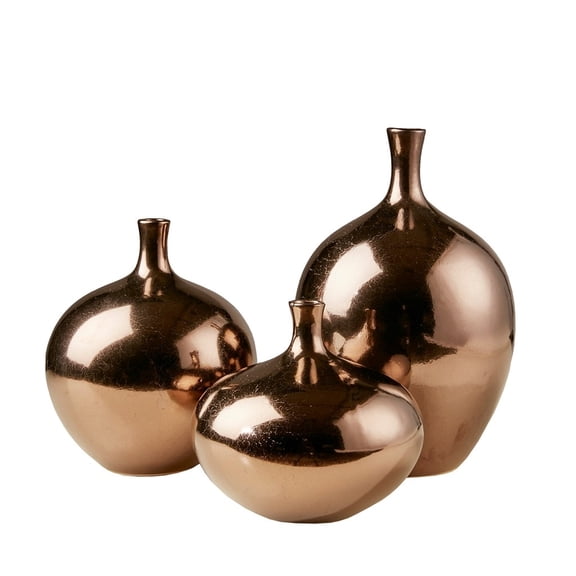 Gracie Mills Kerr 3-Piece Metallic Mirrored Ceramic Vase Set GRACE-7334