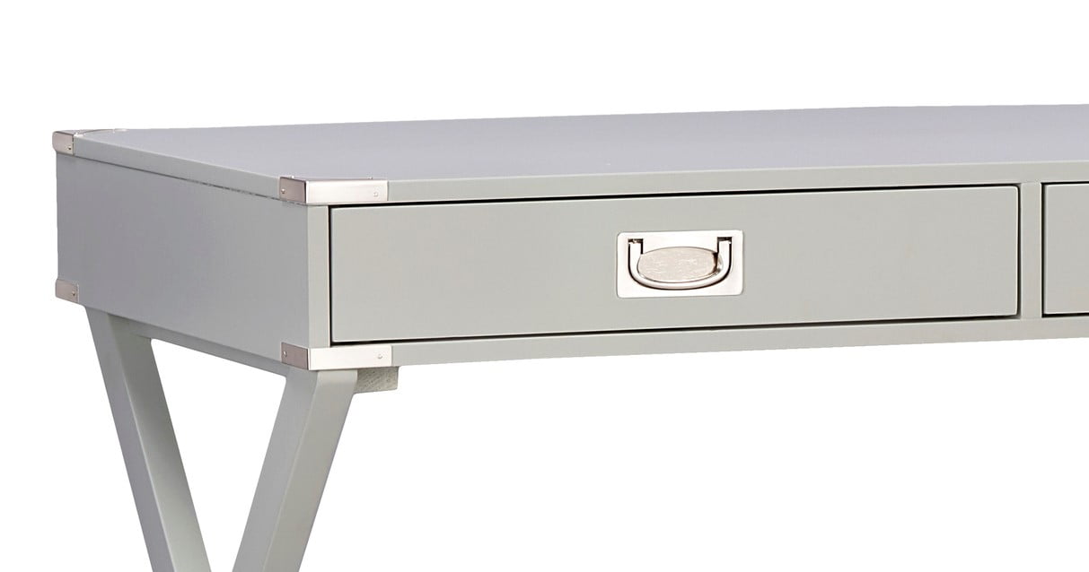Weston Home Wood X-Base Campaign Writing Desk with Drawers, Silver Birch