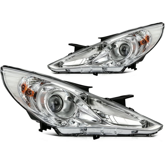 ECCPP Pair Headlight Assembly Fits for Hyundai Sonata 4 Door Sedan 2011-2014 Headlights Chrome Housing with Amber Reflector,209150009 HY2503159 921023Q000 (Bulbs Not Included)