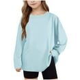 thumbnail image 2 of dazeni Girls Oversized Tshirts Kids Long Sleeve Crewneck Shirts Solid Clolr Casual Basic Tops Tees Light Blue2, 2 of 8