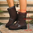 thumbnail image 2 of Womens Riding Boots Fashion Splice Leather Lace up High Top Winter Motorcycle Booties Lug Sole Low Heel Mid Calf Boots Brown 5, 2 of 6