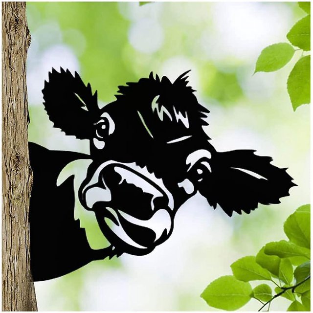 Adornos de jardín de Cowmetal para cercas, decoraciones al aire libre, decoración del hogar, animales, jardín, esculturas, siluetas de hierro fundido oxidado, árbol, patio, arte de pared, regalo Rojo Verde Cocina, Decoración y Otros