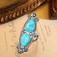 thumbnail image 3 of JQUEEN Women's Turquoise Ring Vintage 925 Sterling Silver Flower Ring Pear Shape Statement Rings Size 6-9, 3 of 5