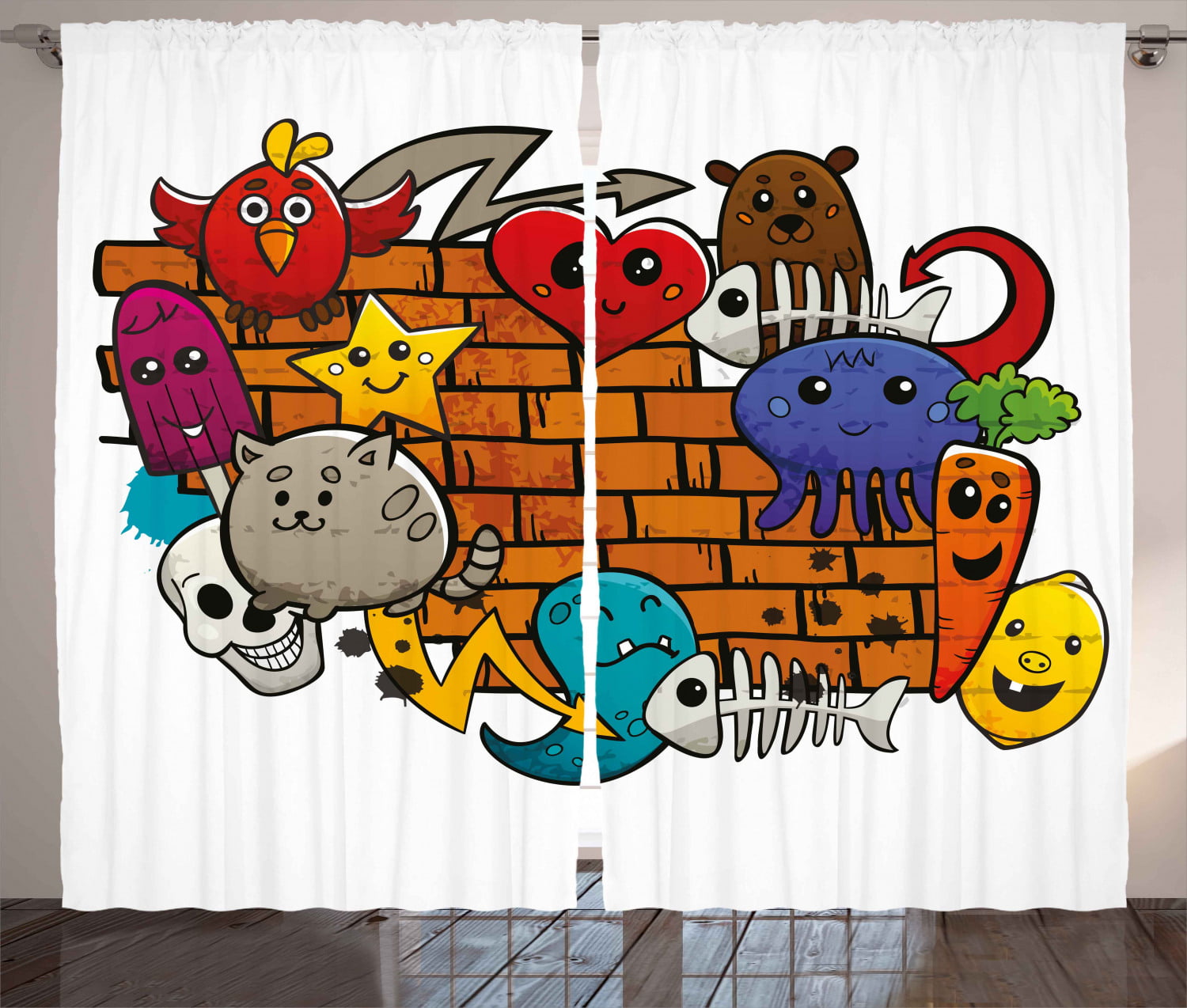 Cozy Plush for Indoor and Outdoor Use Ambesonne Graffiti Soft Flannel Fleece Throw Blanket 50 x 70 Cartoon Animals Stars Fish Skulls Cat Bird on Brick Wall Design Multicolor