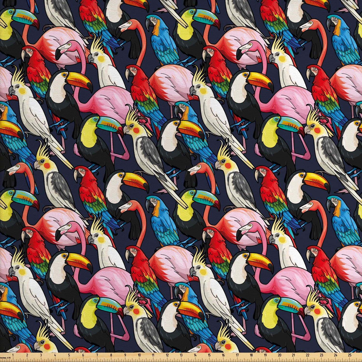 Animal Upholstery Fabric by the Yard, Colorful Exotic Birds Cockatoo