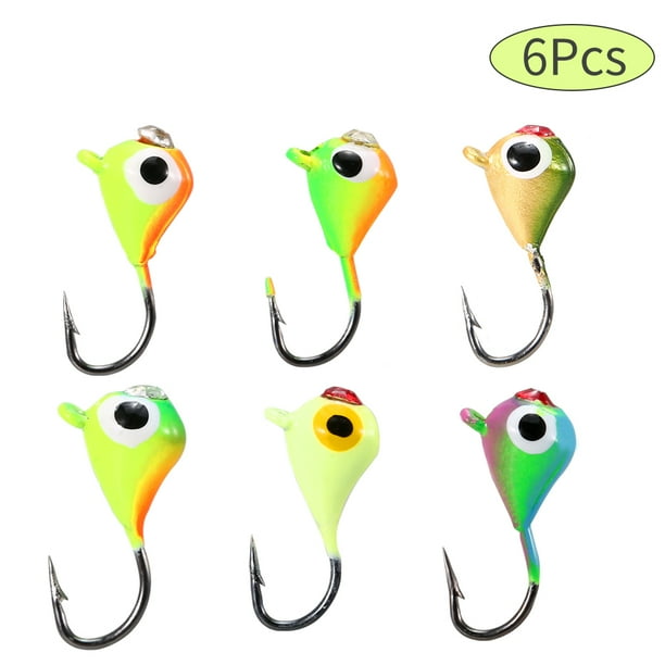 6Pcs Ice Fishing Hook 1.1g / 1.8g / 2.3g Winter Ice Fishing Lure Barbed