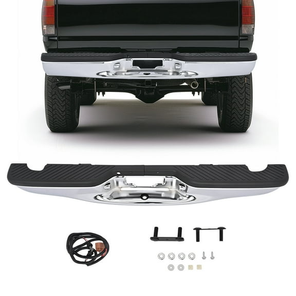 KOJEM Rear Step Bumper, Fit for 1997-2004 Ford F150,Chrome Black Silvery