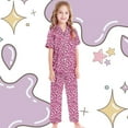 thumbnail image 5 of 3 T Pajamas for Toddlers Girls Satin Button Down Pjs Short Sleeve Top Shorts & Long Pants Cute Cartoon Valentine's Day Pajama Outfit with Pockets Loungewear Nightwear 3pcs Sleepwear, 5 of 6