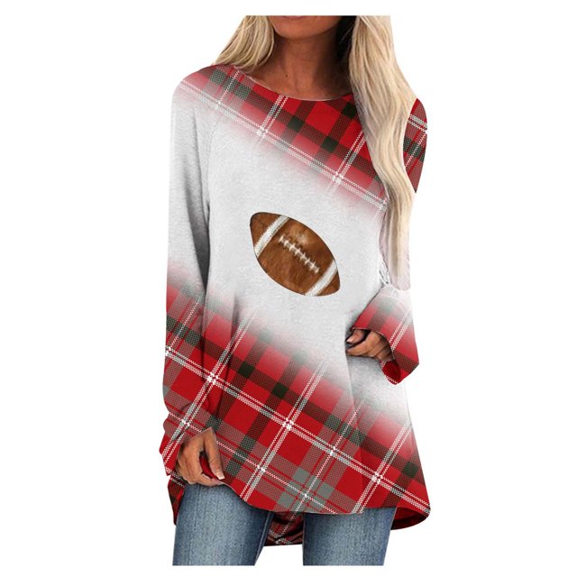 Gibobby Blusas Termicas Dama Top a cuadros informal con cuello redondo y estampado de manga larga para otoño e invierno para mujer(Rojo, XL)