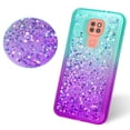 thumbnail image 3 of Moto E7 Plus Case, Moto G9 Play Case with Tempered Glass Screen Protector SOGA Diamond Liquid Quicksand Cover Cute Girl Women Phone Case - Teal / Purple, 3 of 5