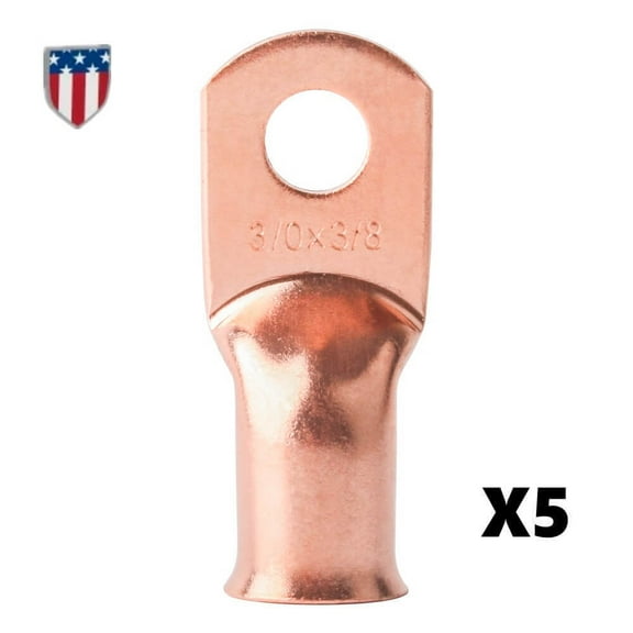 5pcs Copper Lugs Ring Terminal 3/0 AWG Wire 3/8" Stud Welding Cable Connectors