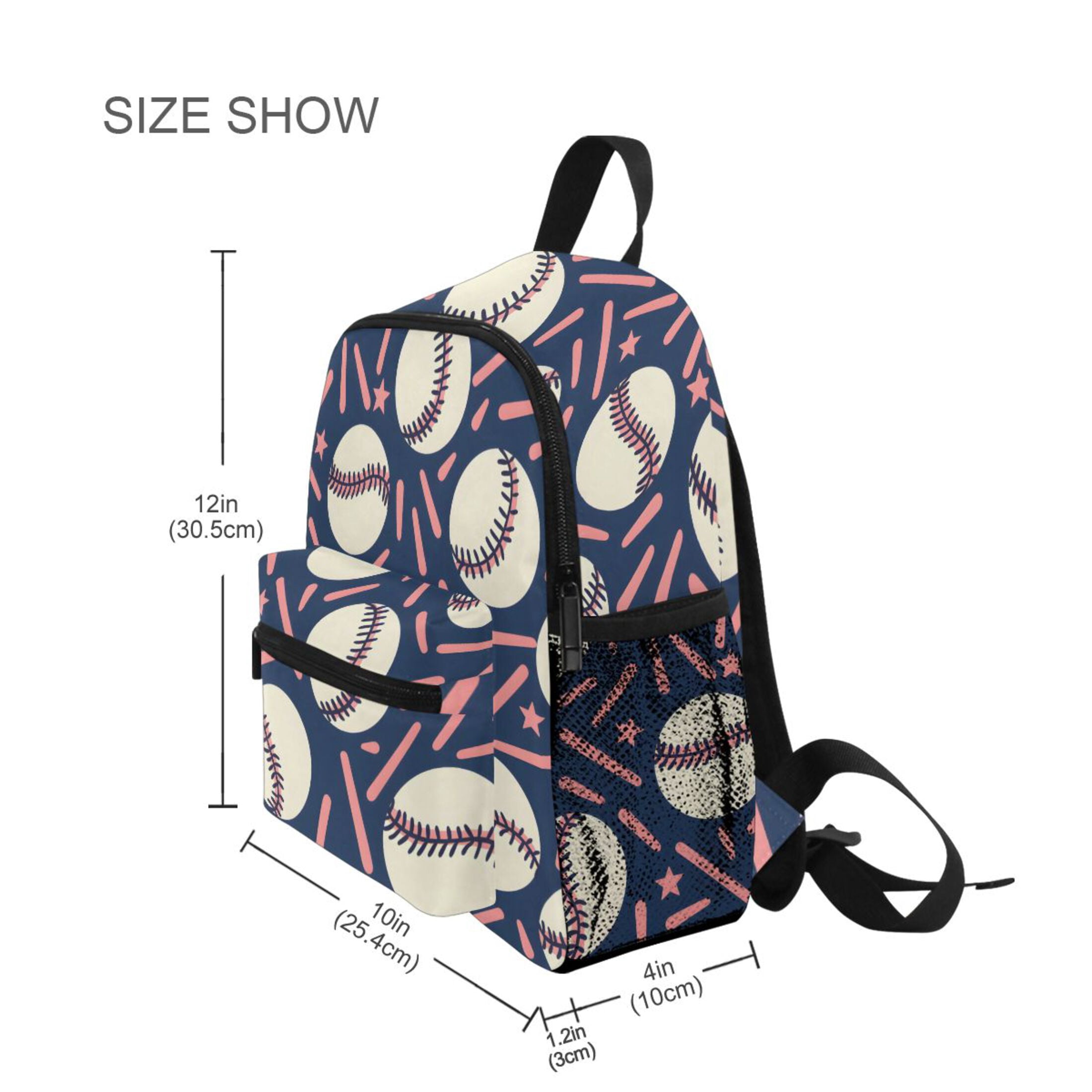 Navy Baseball Confetti Pattern Mini Backpack Cute Small Backpack with Chest Strap and Whistle Ages 3-8
