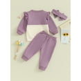 thumbnail image 4 of CIYCuIT Toddler Baby Girls 3Pcs Outfits Ruffle Long Sleeve Contrast Color Sweatshirt + Long Pants + Headband 3M 6M 12M 18M 24M 3T Infant Casual Daily Clothes, 4 of 8