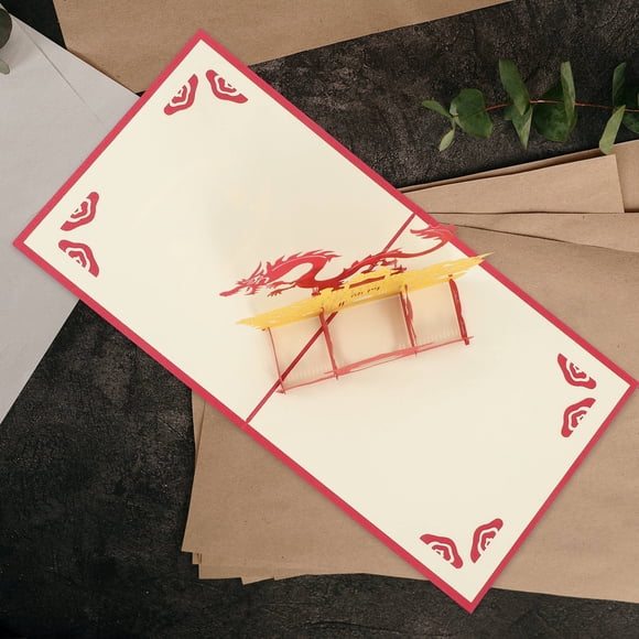 OUNONA Decorative 3D Dragon Design Graduation Card Assorted Color Paper Greeting Card for Celebration