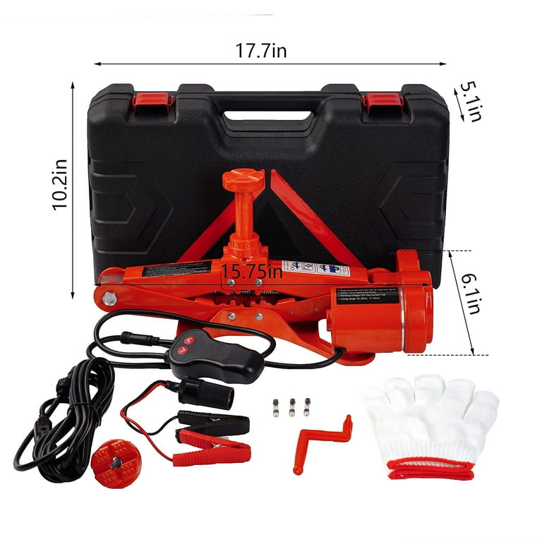 ZAISHANG 5 Ton 12V Electric Hydraulic Car Jack - Lifts 6.1 To 17.7 Inches, Includes Safety Hammer & LED Light For Tires