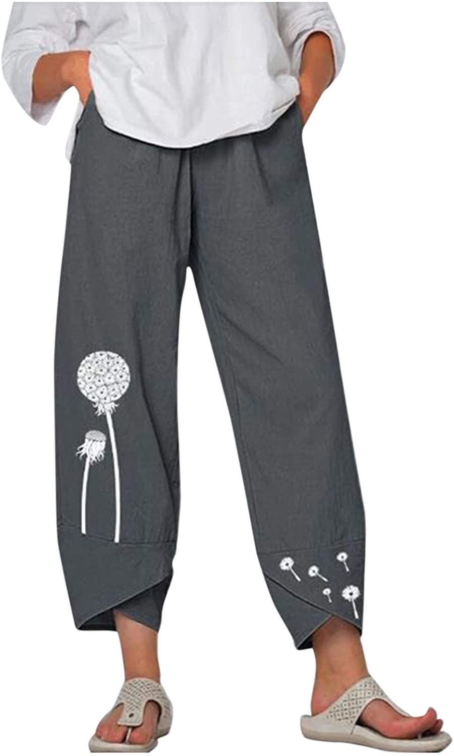 Harem Sweatpants for Women Boho Cotton Linen Capri Pants Y2K Pocket Baggy Pants Pants Elastic Waist Trousers