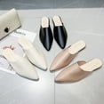thumbnail image 3 of huanledash Women Closed Pointed Toe Flat Heel Slides Slippers Faux Leather Mules Shoes, 3 of 8