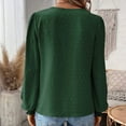 thumbnail image 2 of ATOYSOY Outwear Fall Solid Color Tops Loose Lace Shirts for Women Trendy Casual Lace Crochet V Neck Pullovers Long Sleeve Tees Green S, 2 of 2