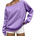 thumbnail image 2 of QUNYINEY Long Sleeve Sweatshirt for Women Mock Neck Off The Shoulder Fall Tops Long Sleeve Pullover Solid Cute Loose Fit Sweatshirts, 2 of 6