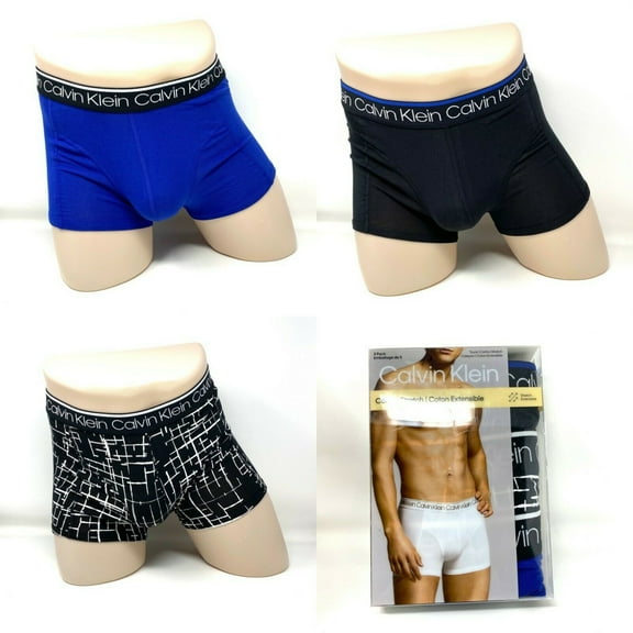 Calvin Klein 3 Pack Underwear Cotton Stretch Trunk Black Blue CK Men's Size