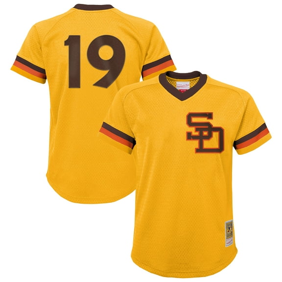 Youth Mitchell & Ness Tony Gwynn Gold San Diego Padres Cooperstown Collection-Mesh Batting Practice Jersey