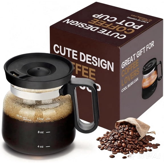 16 Oz Coffee Pot Mug, Glass Coffee Cup with Lid Heatproof Novelty, Large Capacity Clear Cup with Measurement Markings, Microwave Dishwasher Safe（1 Pcs）