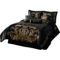 thumbnail image 5 of Chezmoi Collection Royal Luxury Jacquard Floral Comforter Set, Oversized Queen, Black/Gold, 7-Piece, 5 of 5
