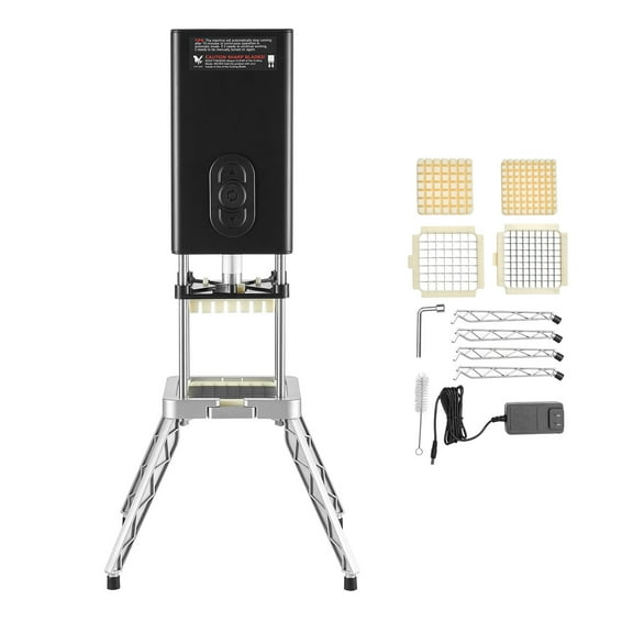 KFFKFF Commercial Electric French Fry Cutter, Stainless Steel Vegetable and Fruit Chopper with Two Interchangeable Blades (1/2-Inch and 3/8-Inch), Ideal for Potatoes, Restaurants, and Home Kitchens