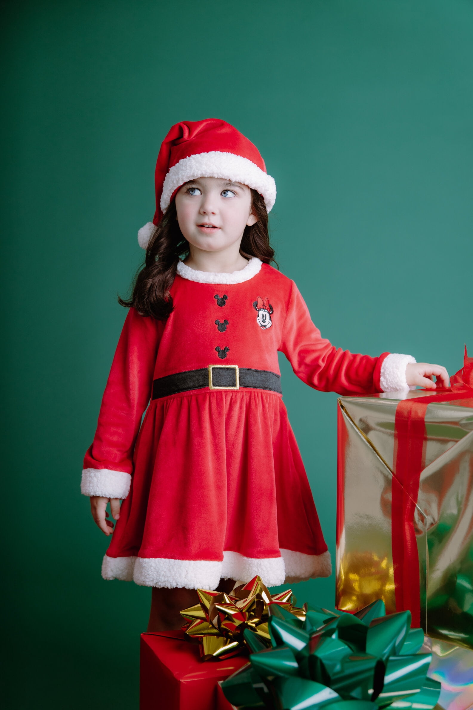 Disney Minnie Mouse Christmas Mrs. Clause Dress and Santa Hat Outfit Set Newborn to Big Kid