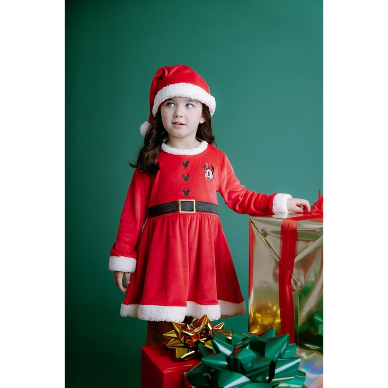 Disney Minnie Mouse Christmas Mrs. Clause Dress and Santa Hat Outfit Set Newborn to Big Kid, Girl's, Size: 6-9 Months, Red