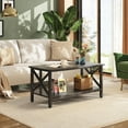 thumbnail image 2 of ANHXN Coffee Table for Living Room, Center Table with Round Corners, Storage Shelf, Farmhouse Style Small Coffee Table with Metal Frame,, 2 of 6