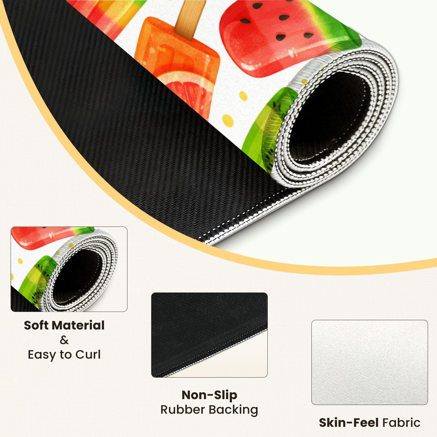 Mahjong Mat 31.5" x 31.5" Colorful Popsicle Fruit Flavors White Anti-Slip and Noise Reduction Symmetry Design Mahjong Tiles Table Cover for Dominoes Poker Card Board and Tile Games