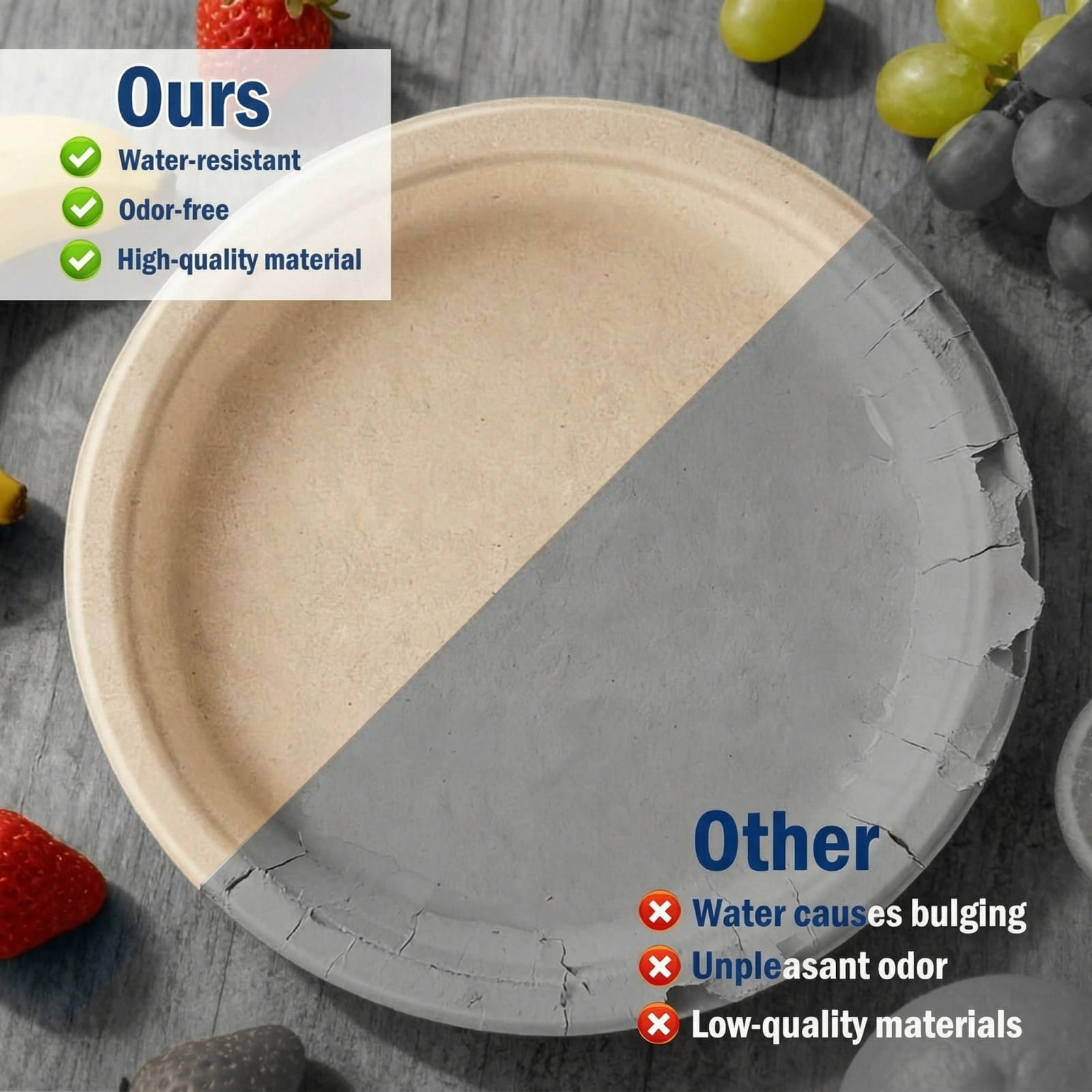 150-Count 9 Inch Compostable Paper Plates, Heavy-Duty, Microwave-Safe, Grease-Resistant, Disposable Bagasse Dinnerware for Parties & Outdoor Dining