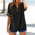 thumbnail image 2 of RongHuan Women's Short Sleeve Shirts Button Down Cotton Linen Tops Spring Summer V Neck T-Shirt Casual Loose Fit Blouses, 2 of 5