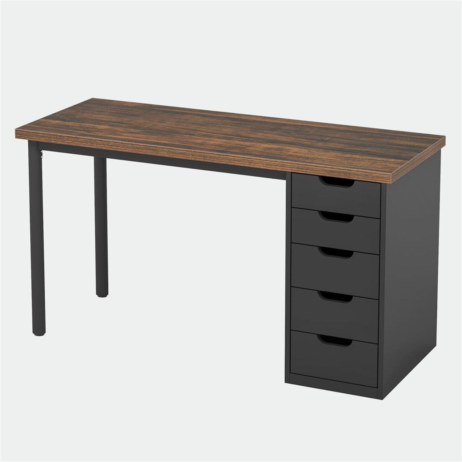 Demi Bonn 47" Computer Desk with 5 Drawer, Modern Study Writing Gaming Table for Home Office, Black