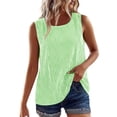 thumbnail image 4 of FAVIPT Débardeurs en Coton et Lin pour Femmes Grande Taille à Rayures Col Ras du Cou Sans Manches Chemises Fluides Printemps Été T-Shirts Décontractés Vert Menthe, TTTG, 4 of 8
