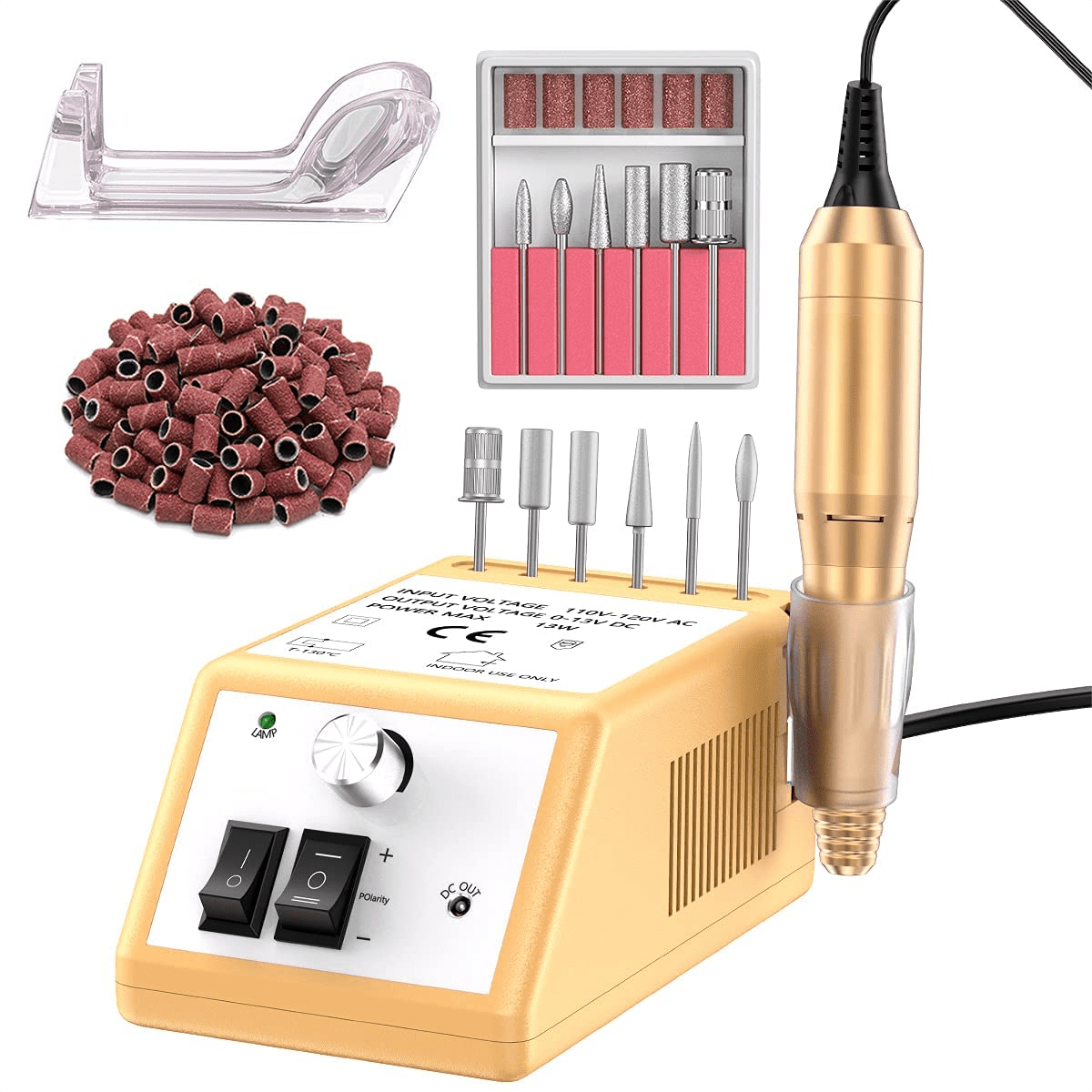 COSITTE Professional Electric Nail Drill Machine 20000 RPM for Acrylic & Gel Nails, Manicure Pedicure Tool Set for Salon(Gold) & Home Use